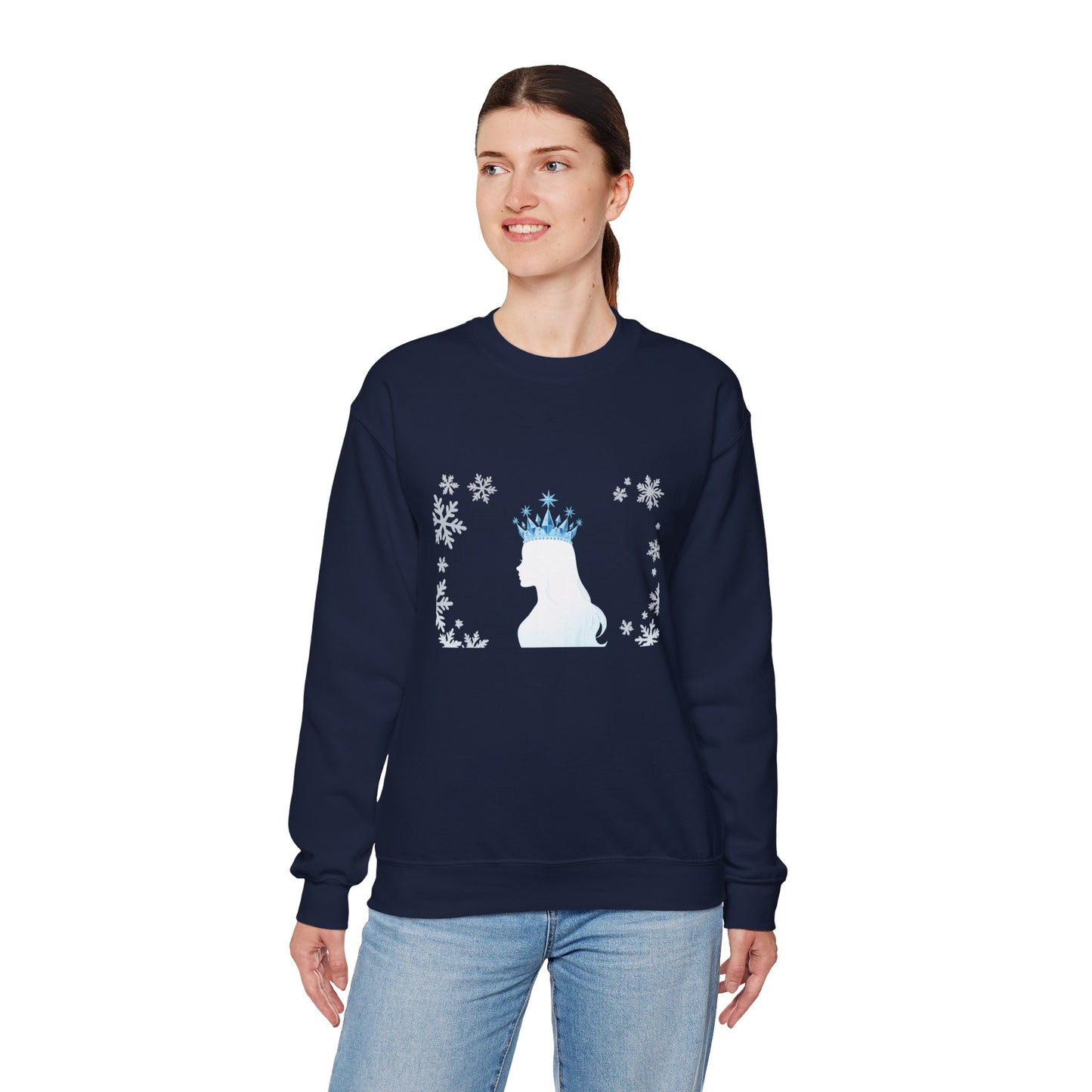 Unisex Heavy Blend™ mw2140 | Ice Queen Silhouette Sweatshirt – Elegant Snowflake Winter Crown Crewneck, Cozy Holiday Gift