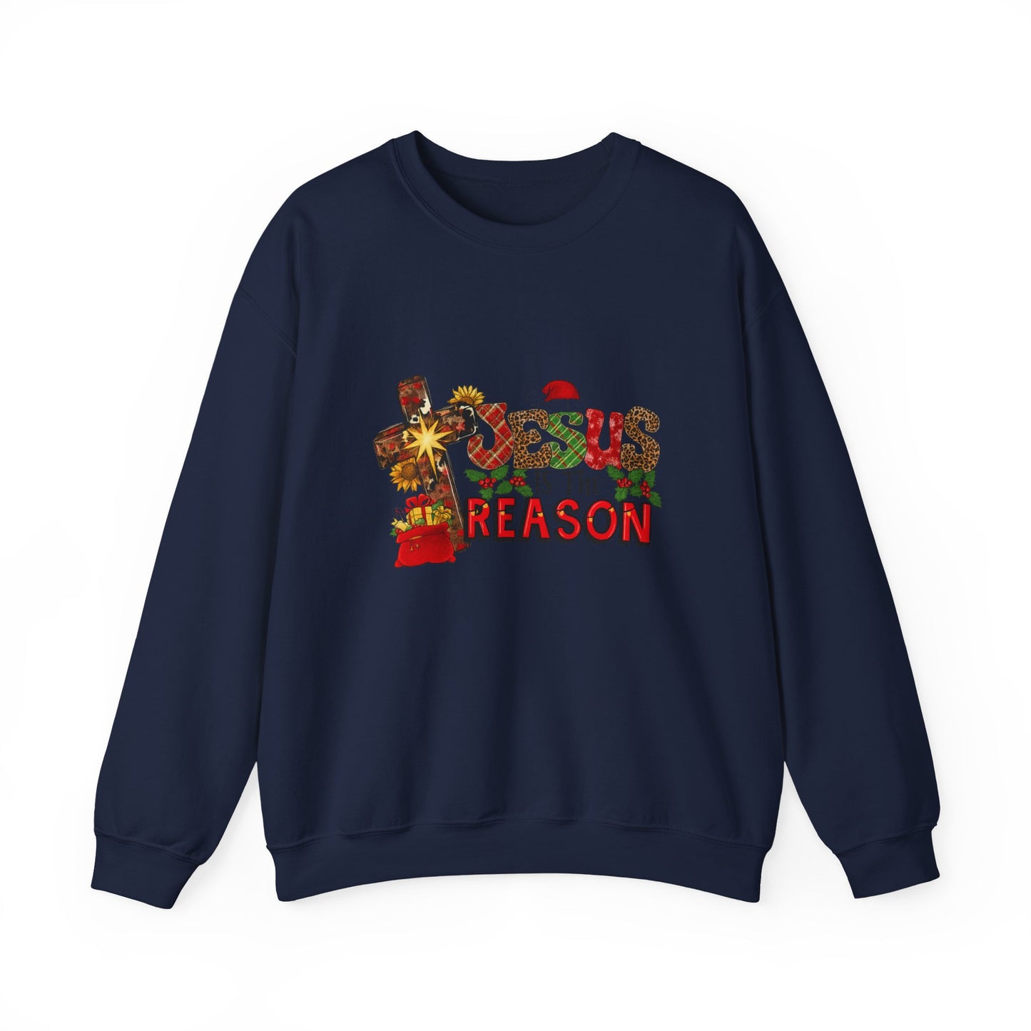Unisex Heavy Blend™ mw2030 | Jesus Is The Reason Sweatshirt – Christian Christmas Cross Crewneck | Faith Based Unisex Holiday Gift