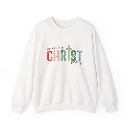 Unisex Heavy Blend™ mw2010 | Merry CHRISTmas Sweatshirt – Christian Holiday Crewneck with Cross | Faith Based Unisex Christmas Gift