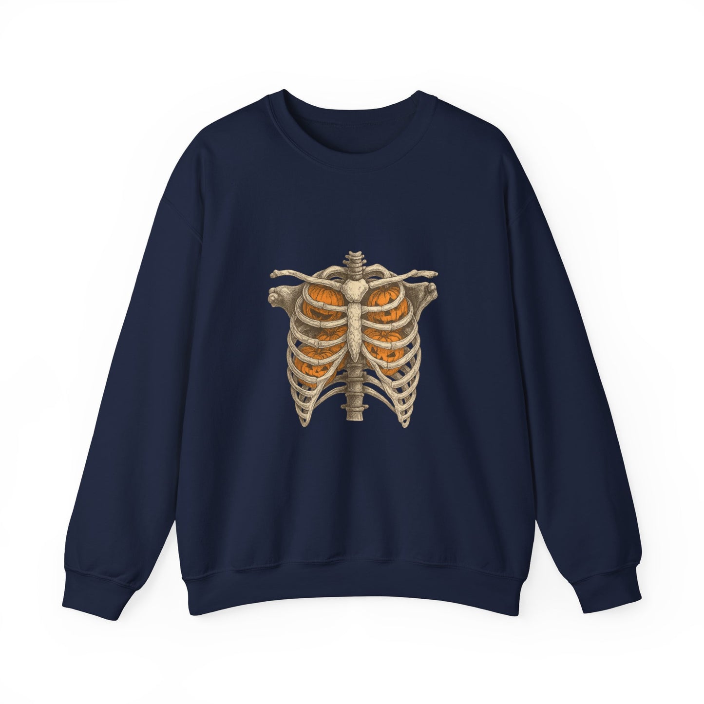 Unisex Heavy Blend™ Halloween Skeleton X-Ray Sweatshirt – Pumpkin Ribcage Design | mw1011