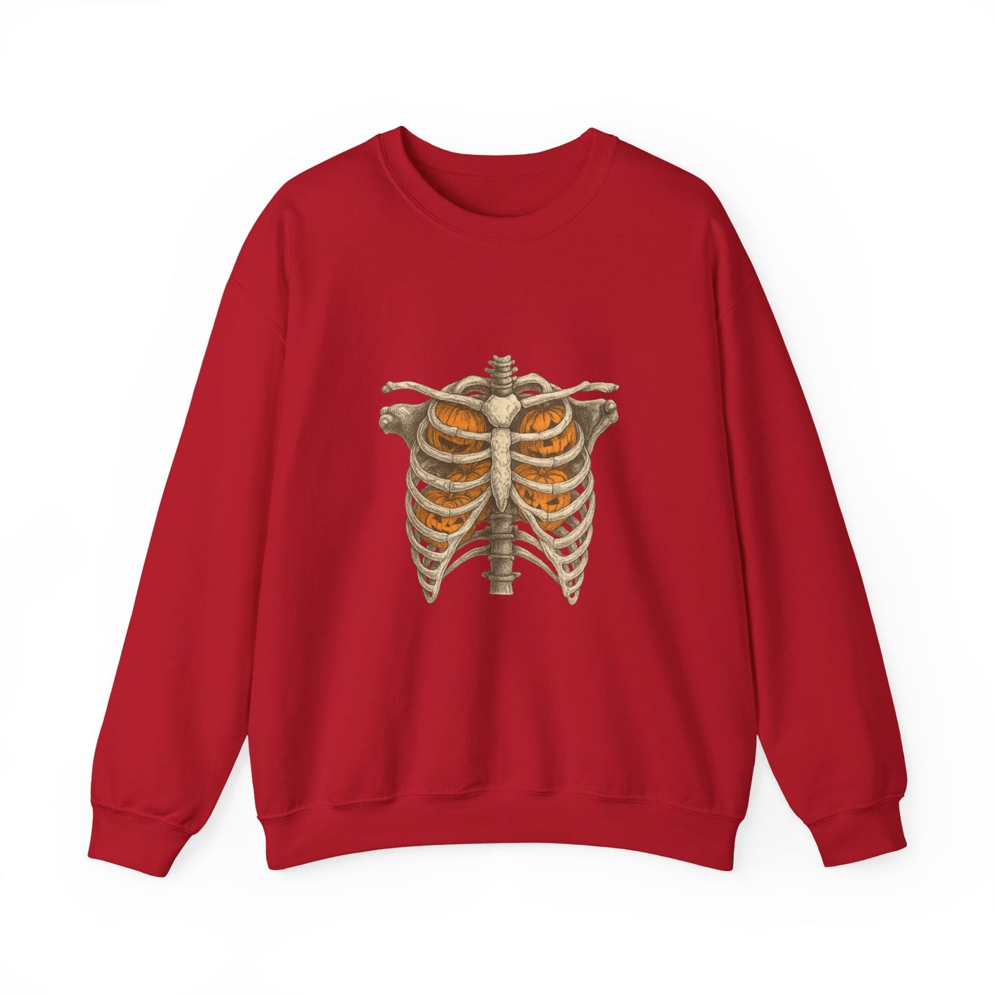Unisex Heavy Blend™ Halloween Skeleton X-Ray Sweatshirt – Pumpkin Ribcage Design | mw1011