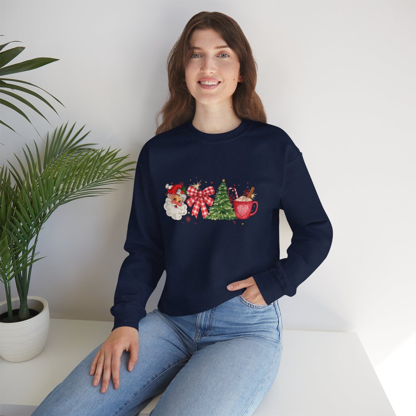 Unisex Heavy Blend™ mw2050 | Vintage Christmas Sweatshirt – Retro Santa Tree Hot Cocoa Pullover, Festive Holiday Crewneck Sweater
