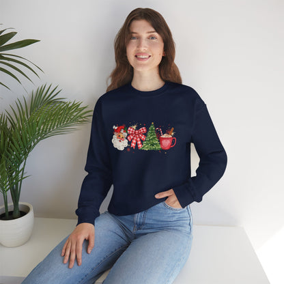 Unisex Heavy Blend™ mw2050 | Vintage Christmas Sweatshirt – Retro Santa Tree Hot Cocoa Pullover, Festive Holiday Crewneck Sweater