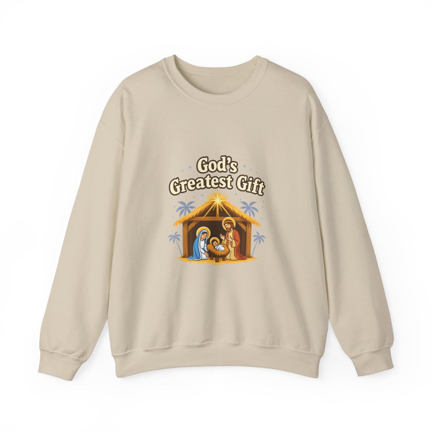 Unisex Heavy Blend™ mw2132 | God’s Greatest Gift Nativity Christmas Sweatshirt – Christian Holiday Crewneck, Religious Xmas Gift