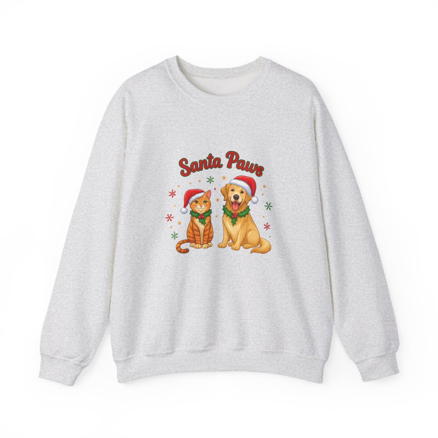 Unisex Heavy Blend™ mw2095 | Santa Paws Christmas Sweatshirt – Cute Cat & Dog Holiday Crewneck, Merry Xmas Gift for Pet Lovers