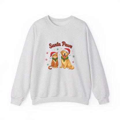 Unisex Heavy Blend™ mw2095 | Santa Paws Christmas Sweatshirt – Cute Cat & Dog Holiday Crewneck, Merry Xmas Gift for Pet Lovers