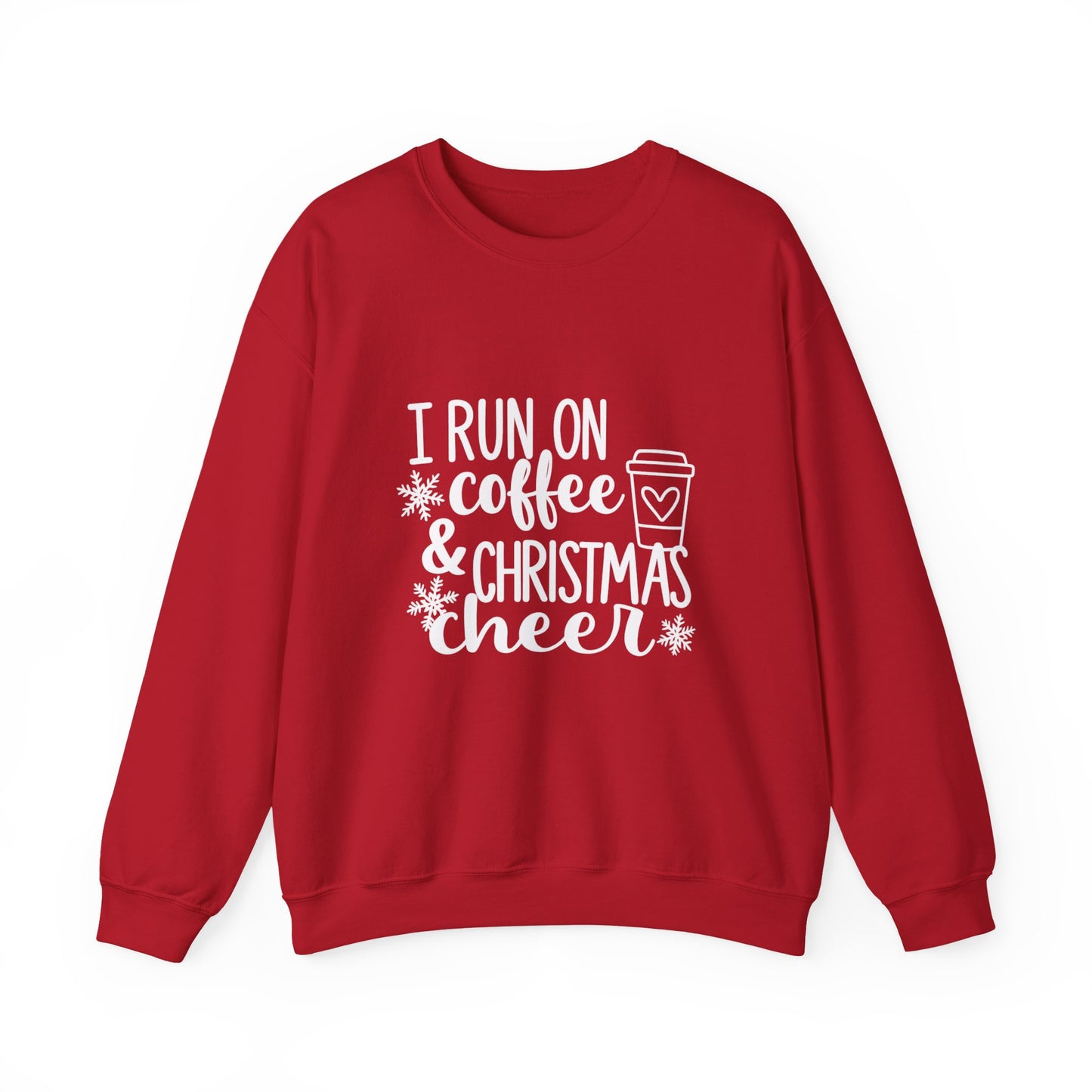 Unisex Heavy Blend™ mw2013 | I Run on Coffee & Christmas Cheer Sweatshirt – Funny Holiday Crewneck | Cozy Unisex Winter Gift