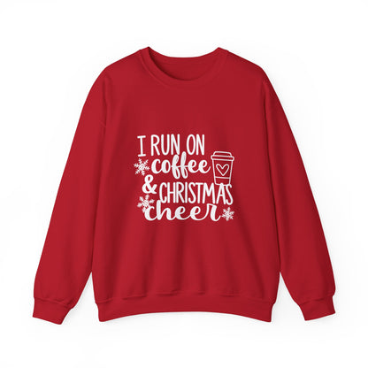 Unisex Heavy Blend™ mw2013 | I Run on Coffee & Christmas Cheer Sweatshirt – Funny Holiday Crewneck | Cozy Unisex Winter Gift