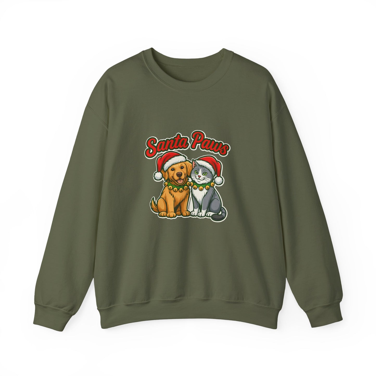 Unisex Heavy Blend™ mw2096 | Santa Paws Christmas Sweatshirt – Cute Cat & Dog Holiday Crewneck, Merry Xmas Gift for Pet Lovers