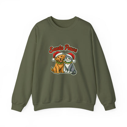 Unisex Heavy Blend™ mw2096 | Santa Paws Christmas Sweatshirt – Cute Cat & Dog Holiday Crewneck, Merry Xmas Gift for Pet Lovers