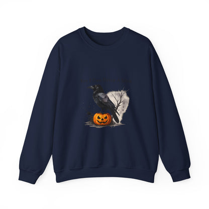 Unisex Heavy Blend™ Yes I Can Drive A Stick Sweatshirt | Funny Halloween Crow Pumpkin Sweater | Spooky Season Witchy Fall Crewneck | mw1004