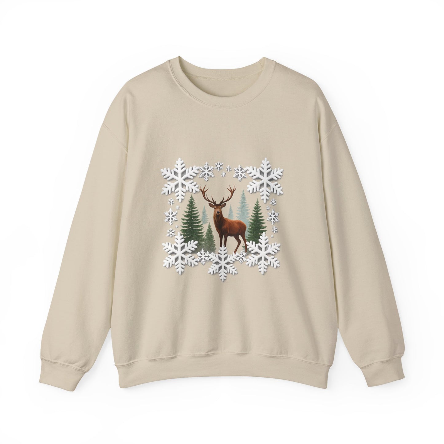 Unisex Heavy Blend™ mw2054 | Snowflake Reindeer Christmas Sweatshirt – Festive Winter Deer Crewneck, Holiday Pullover Sweater
