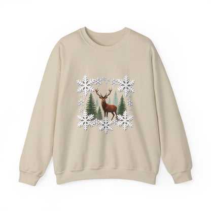 Unisex Heavy Blend™ mw2054 | Snowflake Reindeer Christmas Sweatshirt – Festive Winter Deer Crewneck, Holiday Pullover Sweater