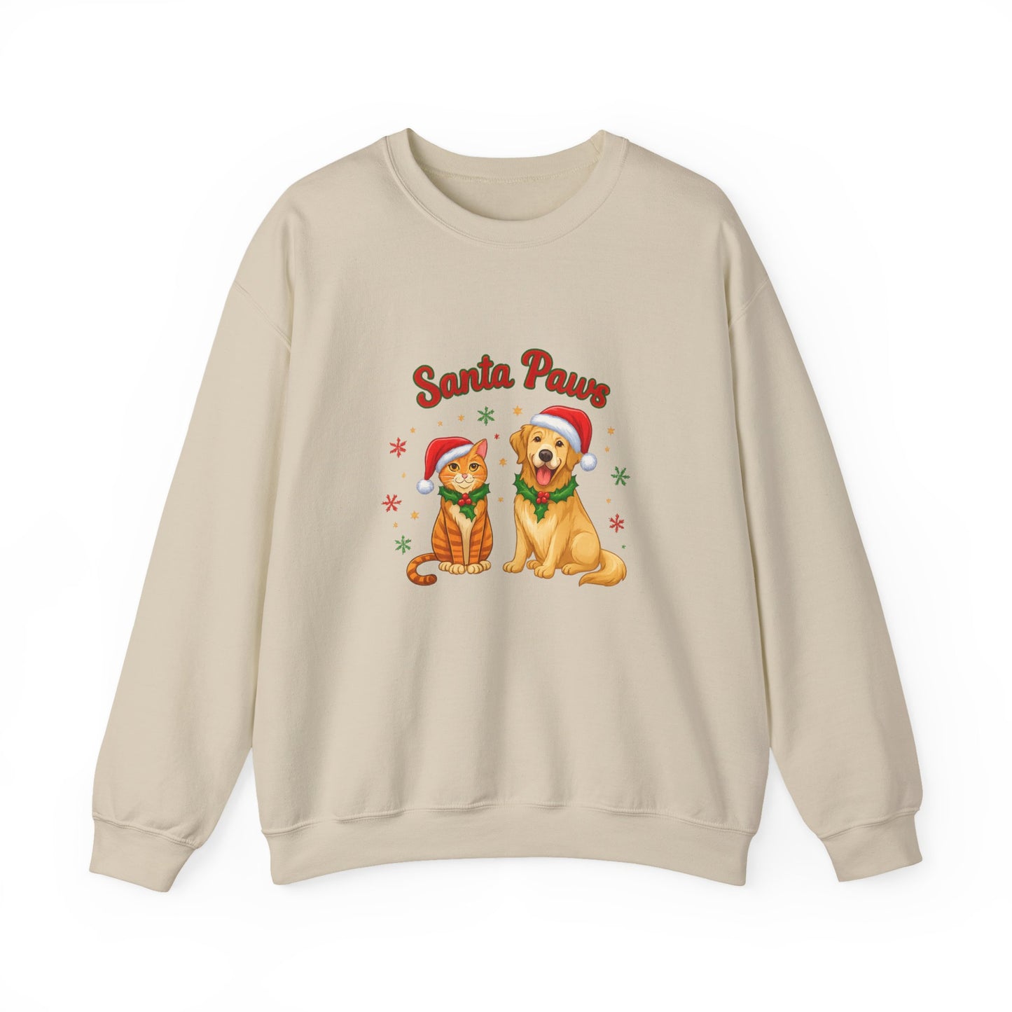 Unisex Heavy Blend™ mw2095 | Santa Paws Christmas Sweatshirt – Cute Cat & Dog Holiday Crewneck, Merry Xmas Gift for Pet Lovers