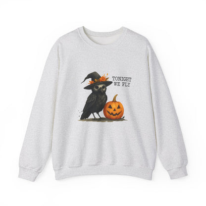Unisex Heavy Blend™ Tonight We Fly Halloween Sweatshirt – Witchy Raven & Pumpkin Design | mw1007