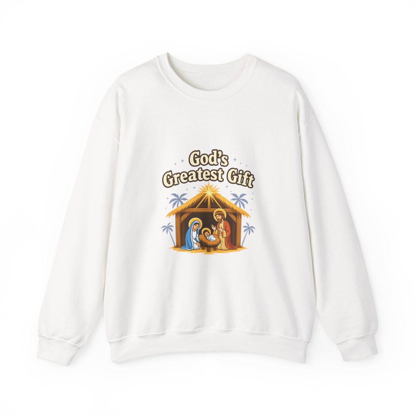 Unisex Heavy Blend™ mw2132 | God’s Greatest Gift Nativity Christmas Sweatshirt – Christian Holiday Crewneck, Religious Xmas Gift
