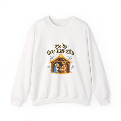 Unisex Heavy Blend™ mw2132 | God’s Greatest Gift Nativity Christmas Sweatshirt – Christian Holiday Crewneck, Religious Xmas Gift