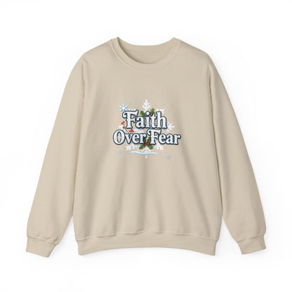 Unisex Heavy Blend™ mw2121 | Faith Over Fear Christian Christmas Sweatshirt – Inspirational Holiday Crewneck, Religious Winter Gift