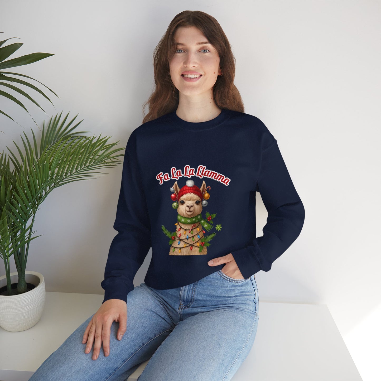 Unisex Heavy Blend™ mw2125 | Fa La La Llama Christmas Sweatshirt – Funny Holiday Llama Crewneck, Cute Festive Xmas Gift