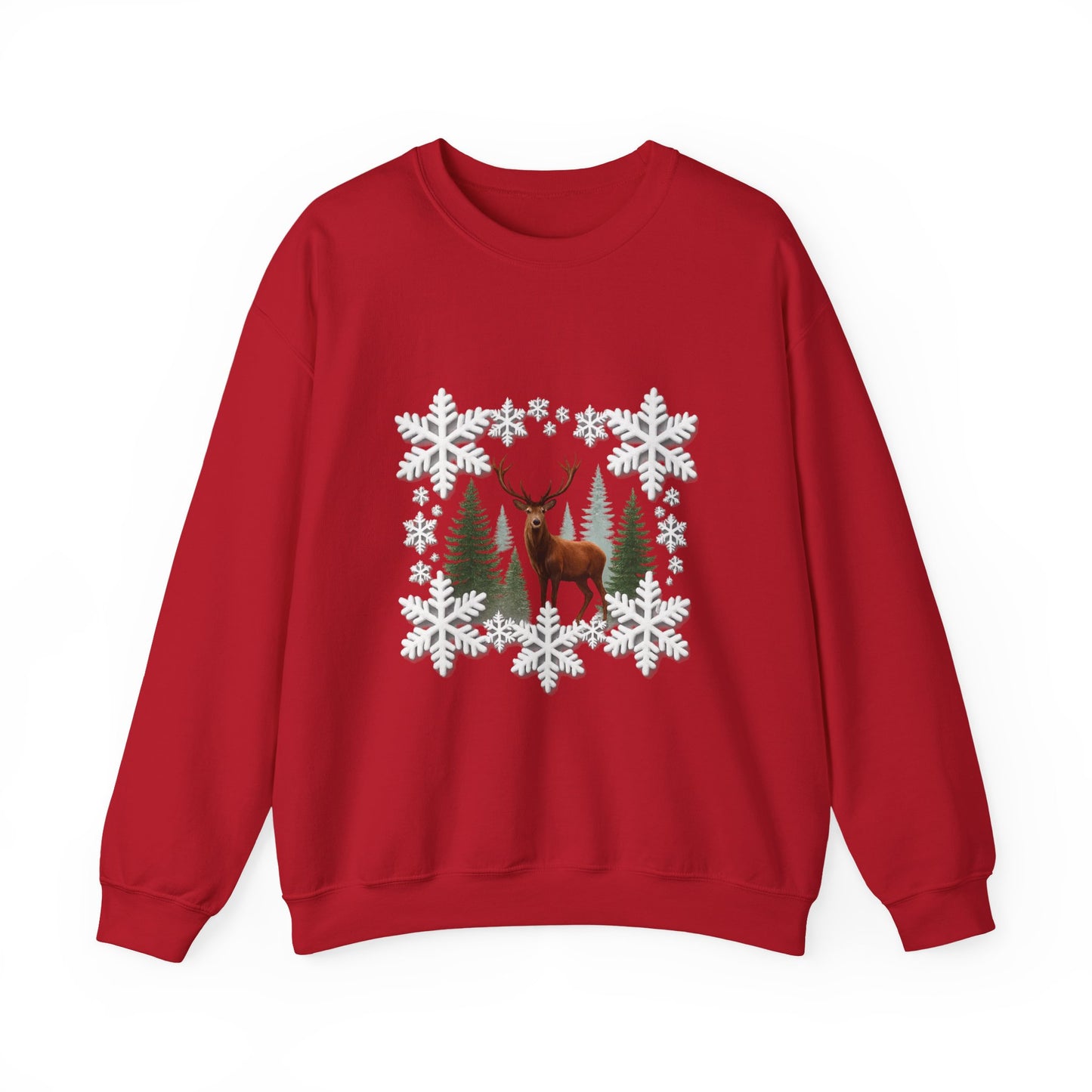 Unisex Heavy Blend™ mw2054 | Snowflake Reindeer Christmas Sweatshirt – Festive Winter Deer Crewneck, Holiday Pullover Sweater