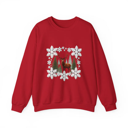 Unisex Heavy Blend™ mw2054 | Snowflake Reindeer Christmas Sweatshirt – Festive Winter Deer Crewneck, Holiday Pullover Sweater