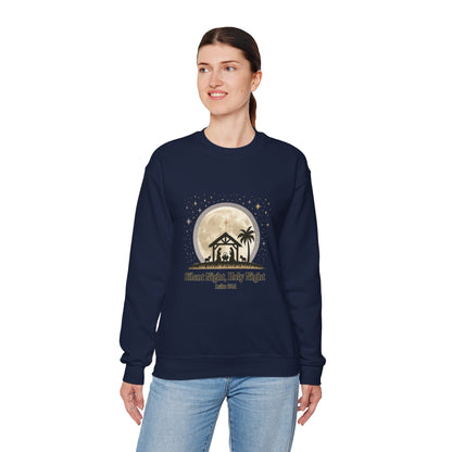 Unisex Heavy Blend™ mw2067 | Silent Night Holy Night Sweatshirt – Christian Nativity Scene Crewneck, Luke 2:14 Bible Verse Christmas Pullover