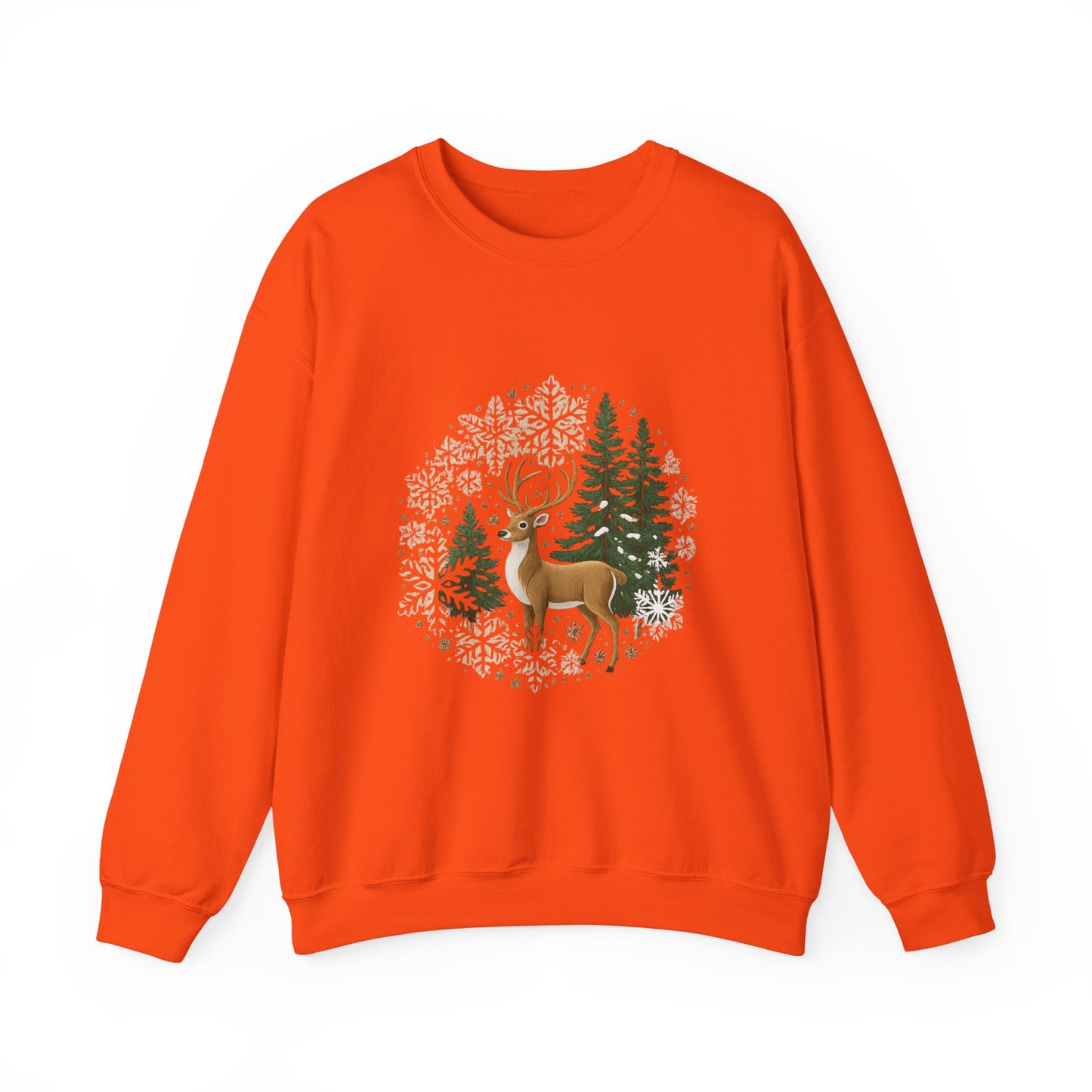 Unisex Heavy Blend™ mw2055 | Reindeer Snowflake Christmas Sweatshirt – Festive Winter Deer Crewneck, Holiday Pullover Sweater