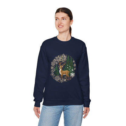 Unisex Heavy Blend™ mw2055 | Reindeer Snowflake Christmas Sweatshirt – Festive Winter Deer Crewneck, Holiday Pullover Sweater