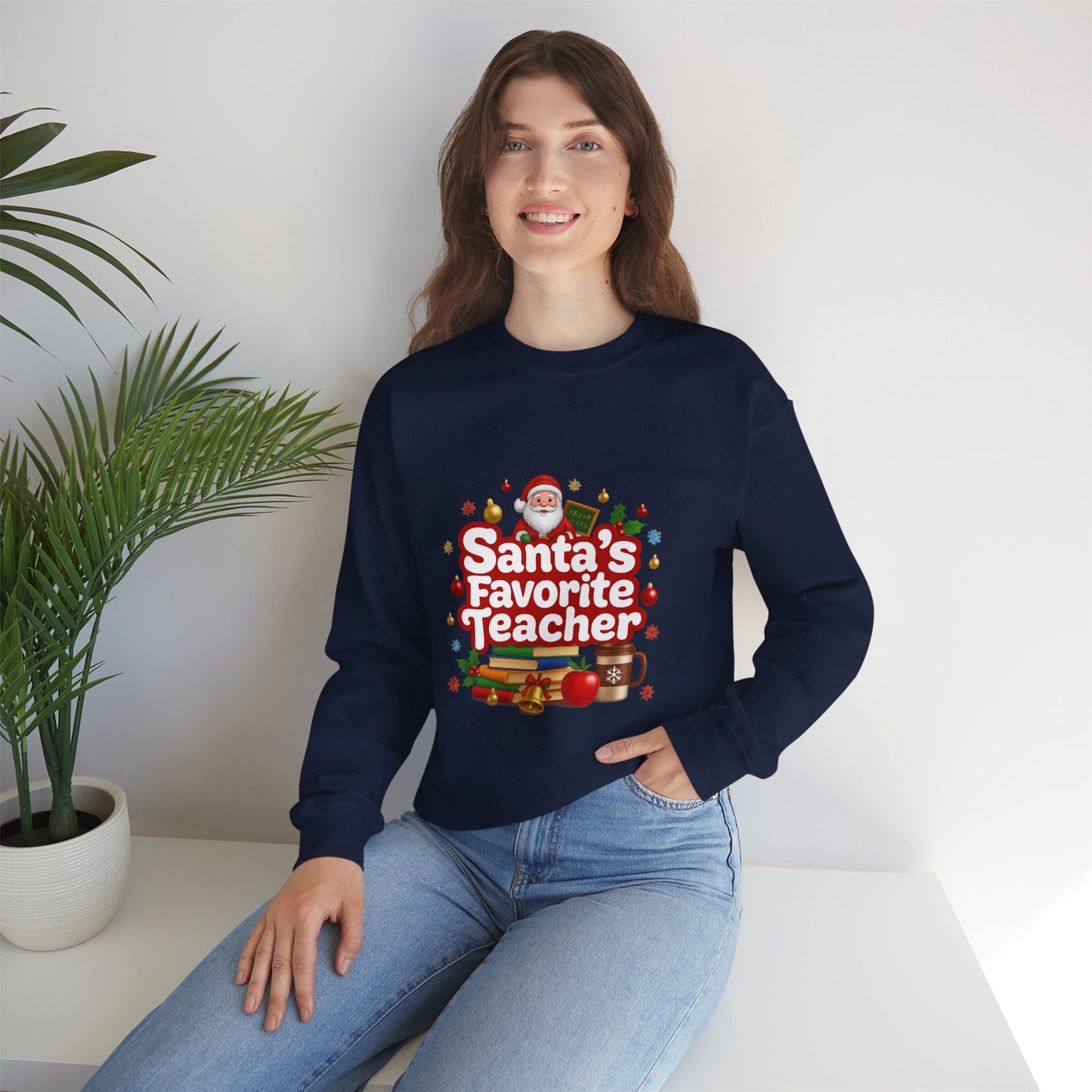 Unisex Heavy Blend™ mw2088 | Santa’s Favorite Teacher Christmas Sweatshirt – Cute Holiday Gift for Teachers, Festive Pullover