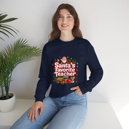 Unisex Heavy Blend™ mw2088 | Santa’s Favorite Teacher Christmas Sweatshirt – Cute Holiday Gift for Teachers, Festive Pullover