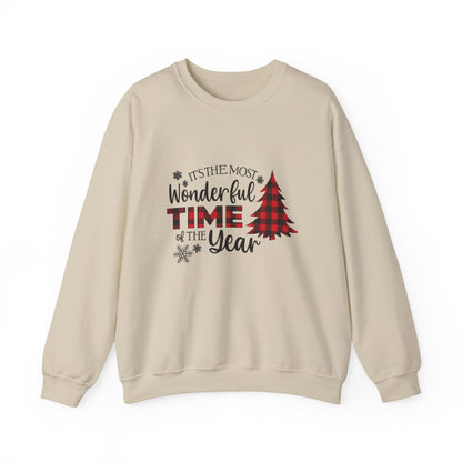 Unisex Heavy Blend™ mw2032 | Most Wonderful Time of the Year Sweatshirt – Buffalo Plaid Christmas Tree Crewneck | Cozy Unisex Holiday Gift