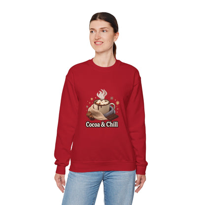 Unisex Heavy Blend™ mw2137 | Cocoa and Chill Christmas Sweatshirt – Cozy Hot Chocolate Holiday Crewneck, Cute Winter Gift