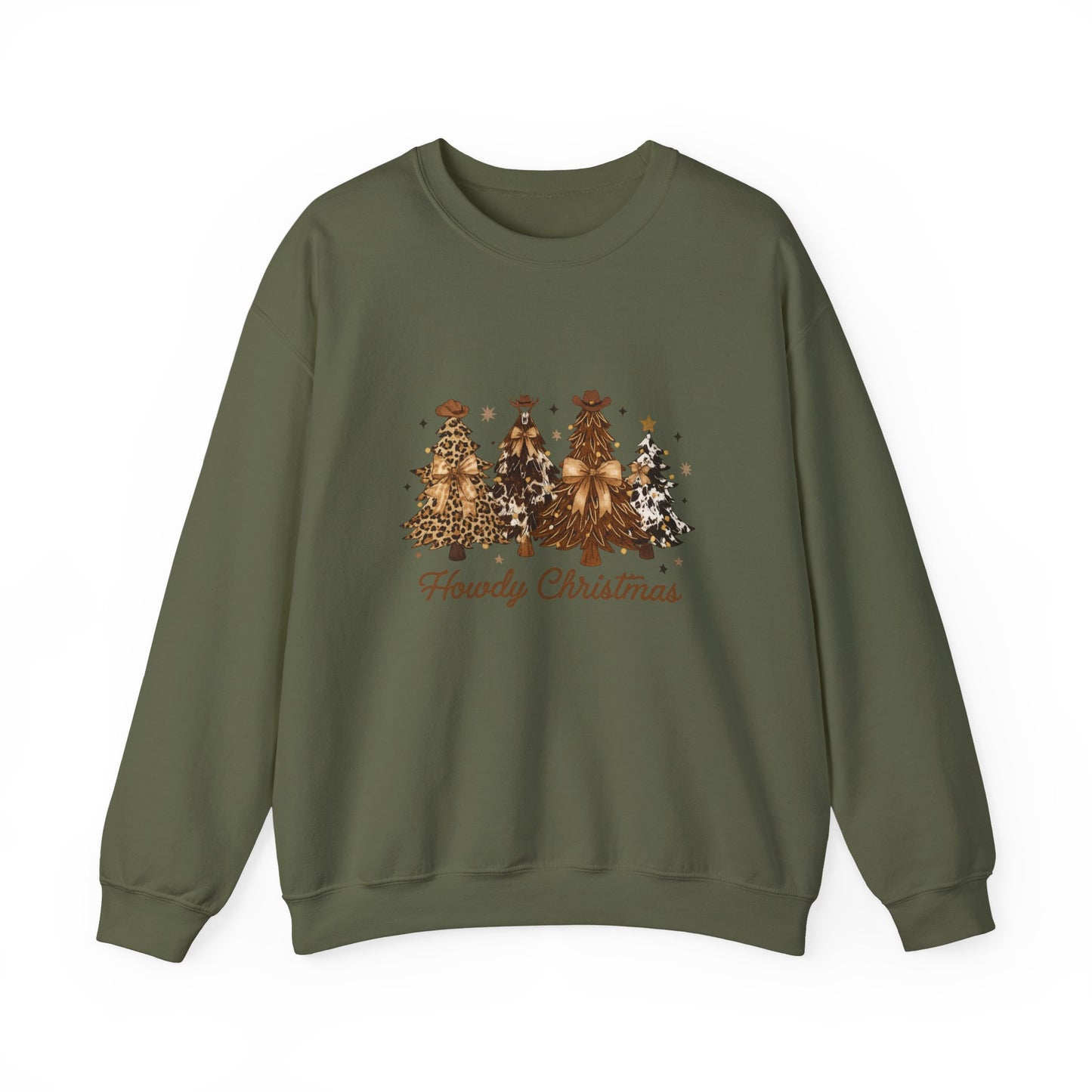 Unisex Heavy Blend™ mw2041 | Howdy Christmas Sweatshirt – Western Cowgirl Holiday Crewneck, Leopard Tree Festive Pullover