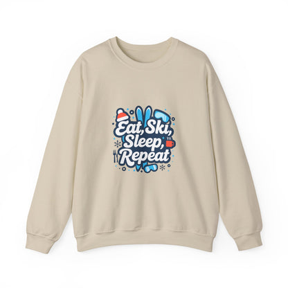 Unisex Heavy Blend™ mw2113 | Eat Ski Sleep Repeat Sweatshirt – Funny Skiing Winter Crewneck, Cozy Snow Sports Gift for Ski Lovers