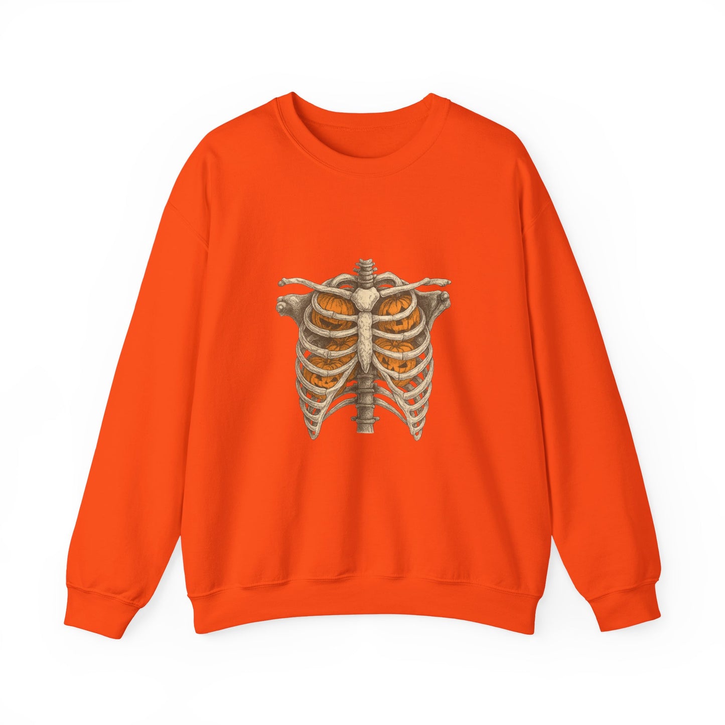 Unisex Heavy Blend™ Halloween Skeleton X-Ray Sweatshirt – Pumpkin Ribcage Design | mw1011