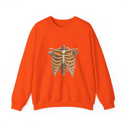 Unisex Heavy Blend™ Halloween Skeleton X-Ray Sweatshirt – Pumpkin Ribcage Design | mw1011