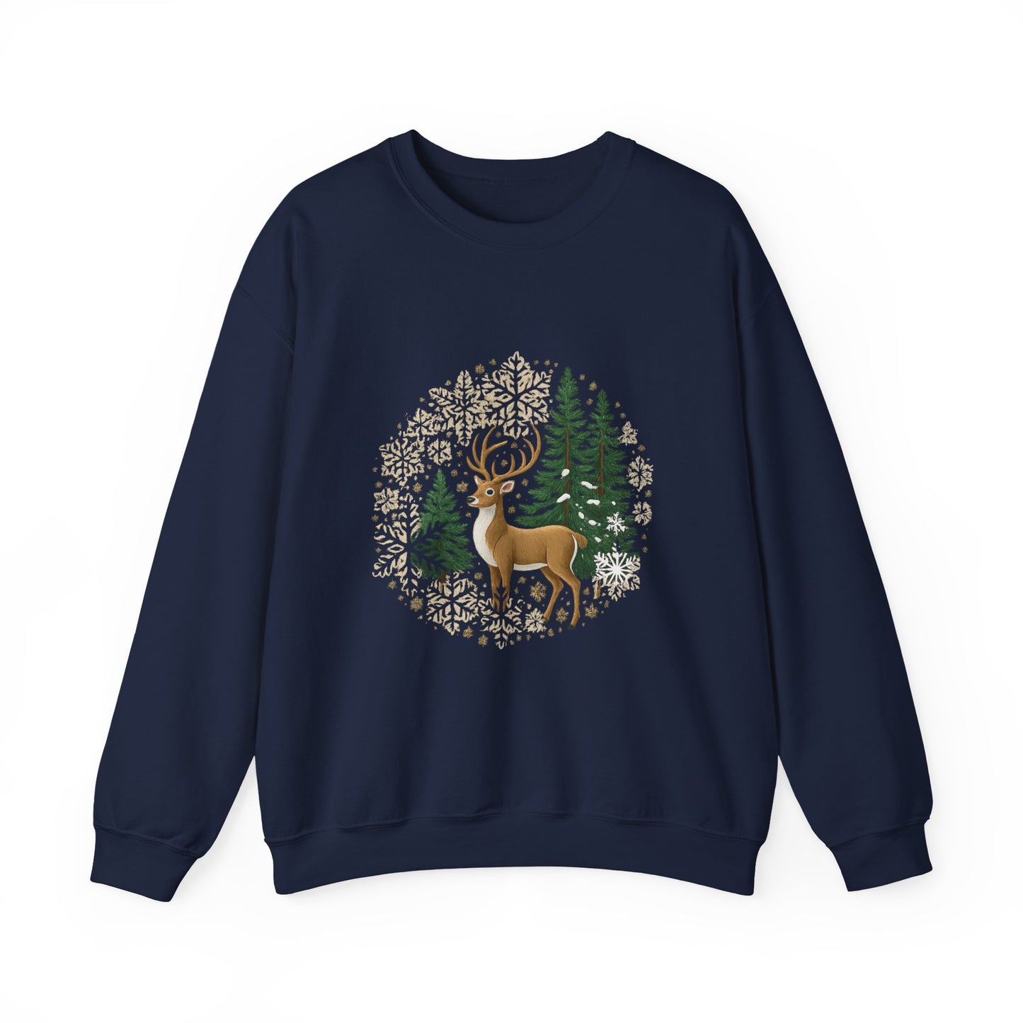 Unisex Heavy Blend™ mw2055 | Reindeer Snowflake Christmas Sweatshirt – Festive Winter Deer Crewneck, Holiday Pullover Sweater