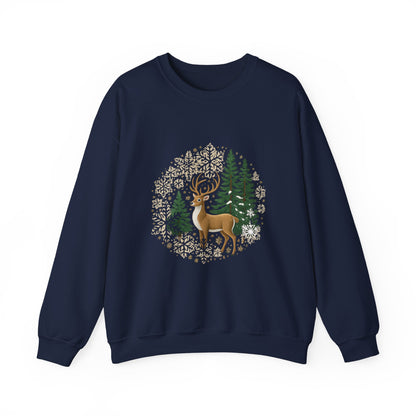 Unisex Heavy Blend™ mw2055 | Reindeer Snowflake Christmas Sweatshirt – Festive Winter Deer Crewneck, Holiday Pullover Sweater