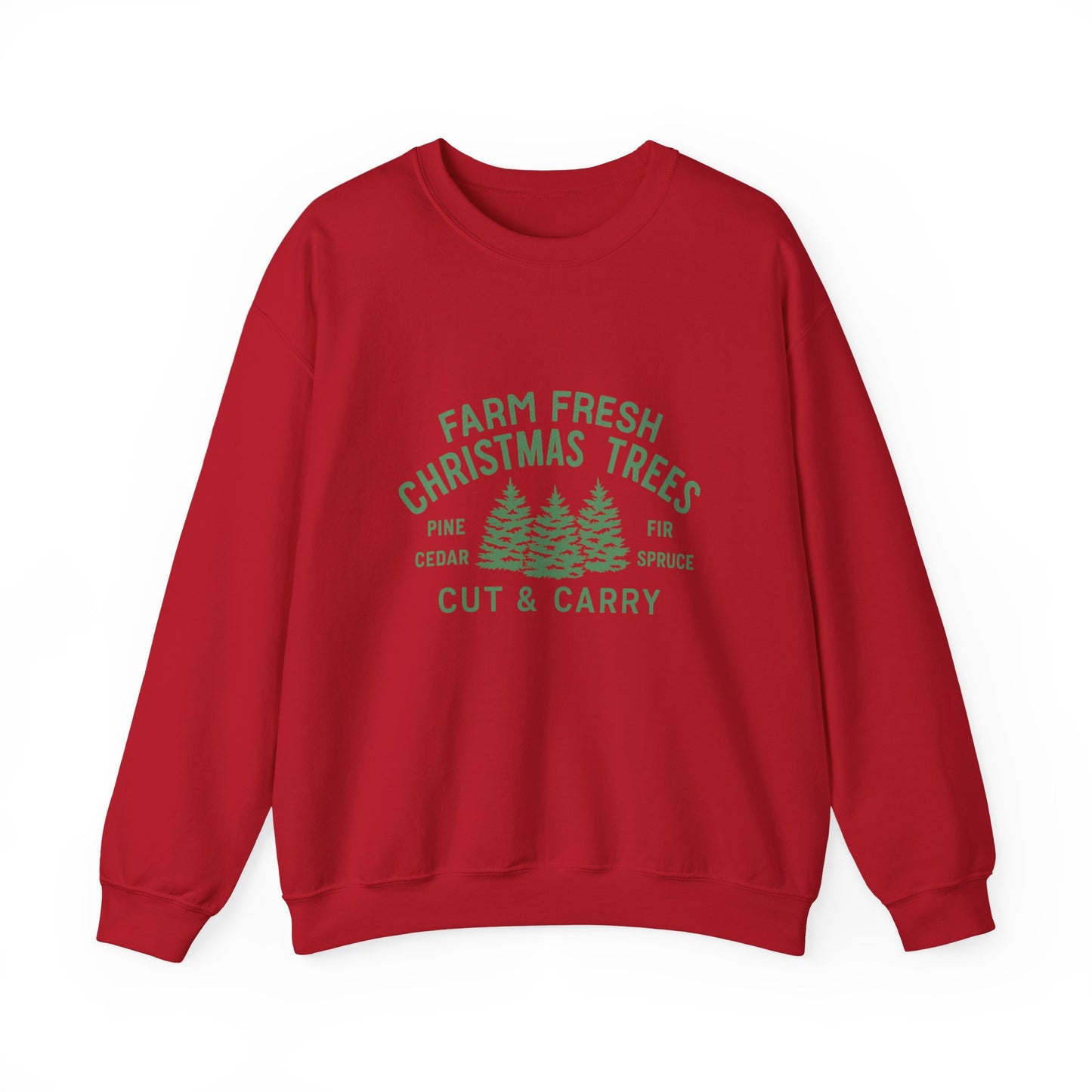 Unisex Heavy Blend™ mw2024 | Farm Fresh Christmas Trees Sweatshirt – Rustic Holiday Pine & Fir Crewneck | Vintage Unisex Winter Gift