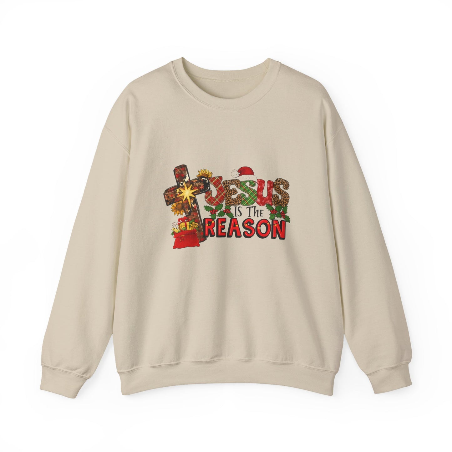 Unisex Heavy Blend™ mw2030 | Jesus Is The Reason Sweatshirt – Christian Christmas Cross Crewneck | Faith Based Unisex Holiday Gift
