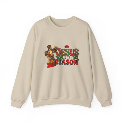 Unisex Heavy Blend™ mw2030 | Jesus Is The Reason Sweatshirt – Christian Christmas Cross Crewneck | Faith Based Unisex Holiday Gift
