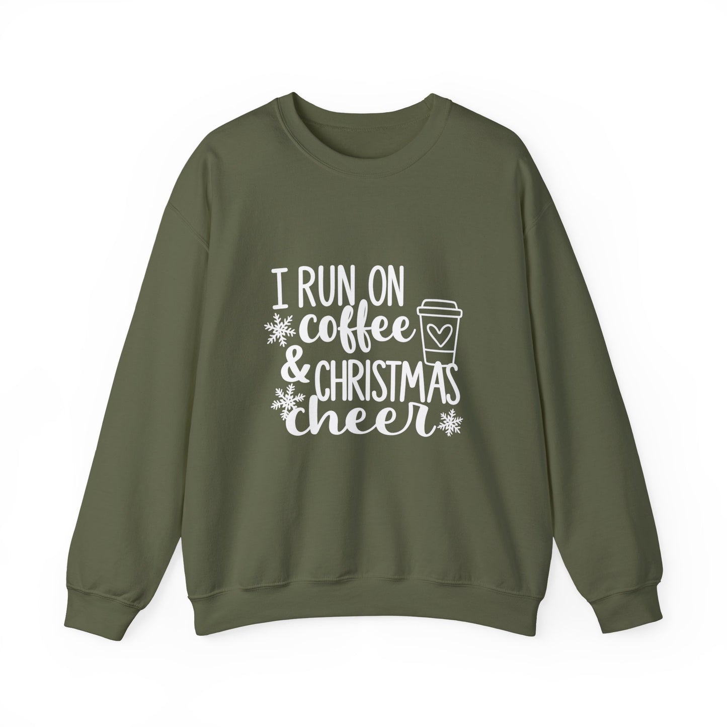 Unisex Heavy Blend™ mw2013 | I Run on Coffee & Christmas Cheer Sweatshirt – Funny Holiday Crewneck | Cozy Unisex Winter Gift
