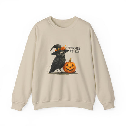 Unisex Heavy Blend™ Tonight We Fly Halloween Sweatshirt – Witchy Raven & Pumpkin Design | mw1007