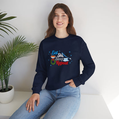 Unisex Heavy Blend™ mw2116 | Eat Ski Sleep Repeat Sweatshirt – Funny Skiing Winter Crewneck, Cozy Snow Sports Gift for Ski Lovers