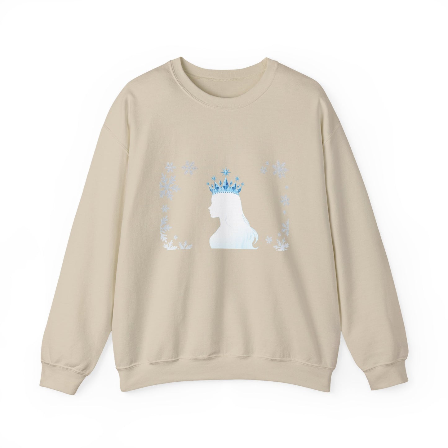 Unisex Heavy Blend™ mw2140 | Ice Queen Silhouette Sweatshirt – Elegant Snowflake Winter Crown Crewneck, Cozy Holiday Gift