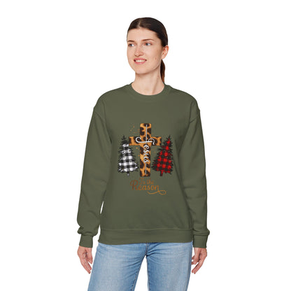 Unisex Heavy Blend™ mw2028 | Jesus Is the Reason Sweatshirt – Christian Christmas Cross Crewneck | Faith Based Unisex Holiday Gift
