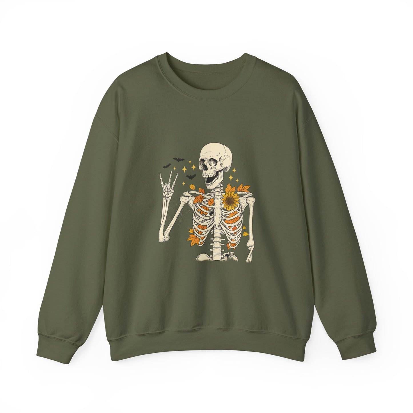 Unisex Heavy Blend™ Floral Skeleton Halloween Sweatshirt – Spooky Fall Vibes Crewneck | mw1019