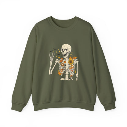 Unisex Heavy Blend™ Floral Skeleton Halloween Sweatshirt – Spooky Fall Vibes Crewneck | mw1019