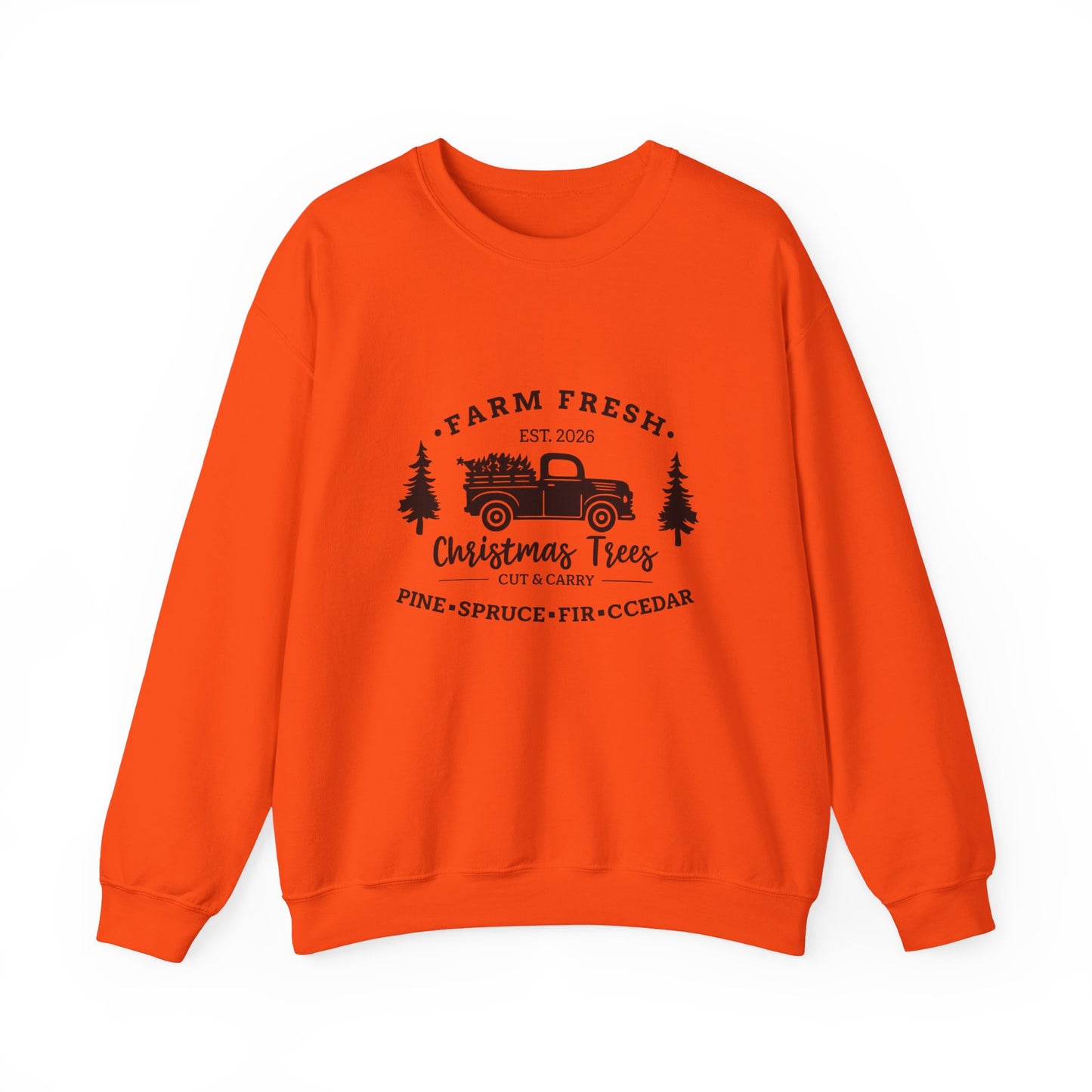 Unisex Heavy Blend™ mw2021 | I Farm Fresh Christmas Trees Sweatshirt – Vintage Red Truck Holiday Crewneck | Rustic Unisex Winter Gift