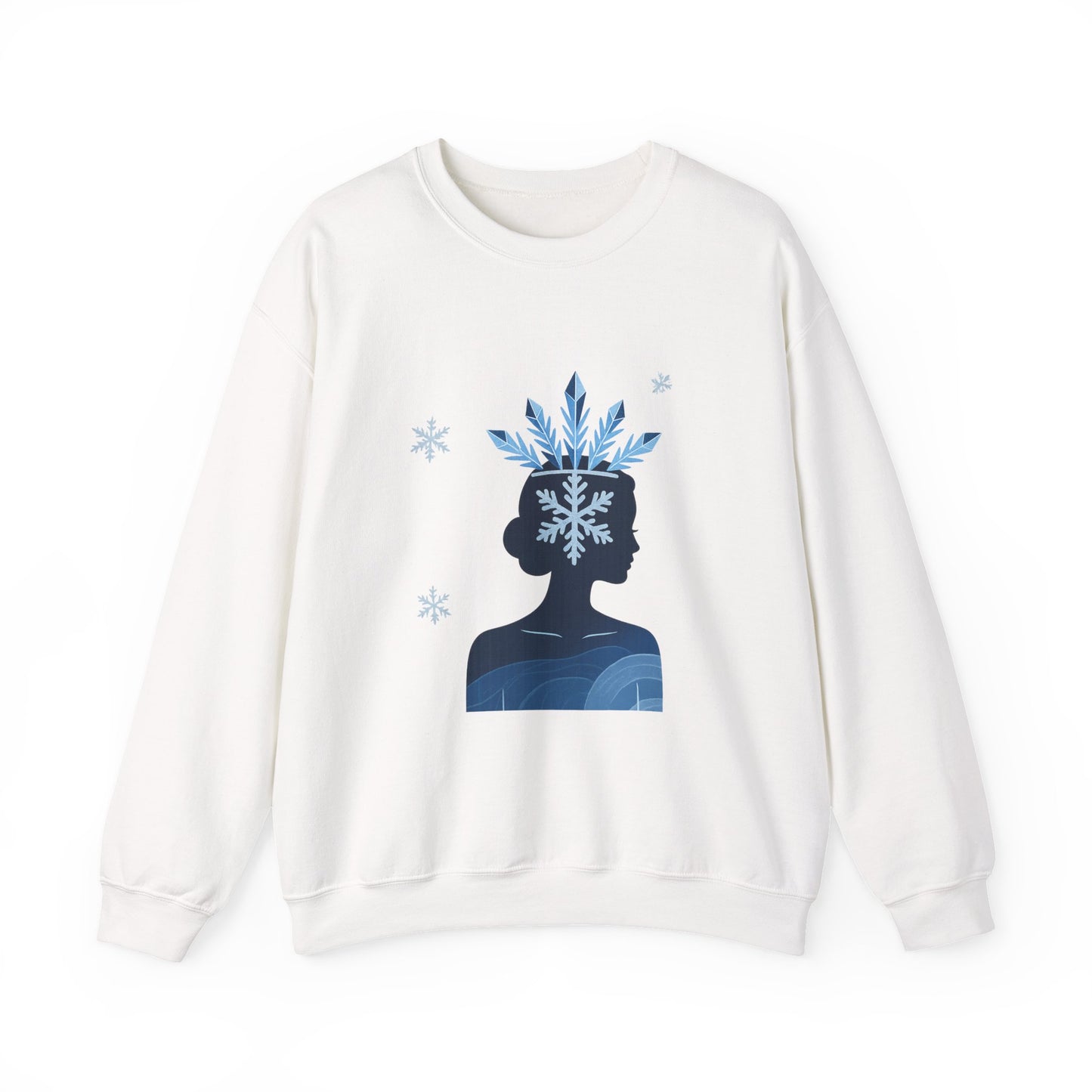 Unisex Heavy Blend™ mw2139 | Ice Queen Silhouette Sweatshirt – Elegant Snowflake Winter Crown Crewneck, Cozy Holiday Gift